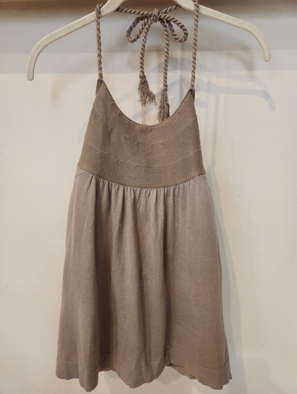 GAP Beige Knit Top With Tassle Tie At Neck